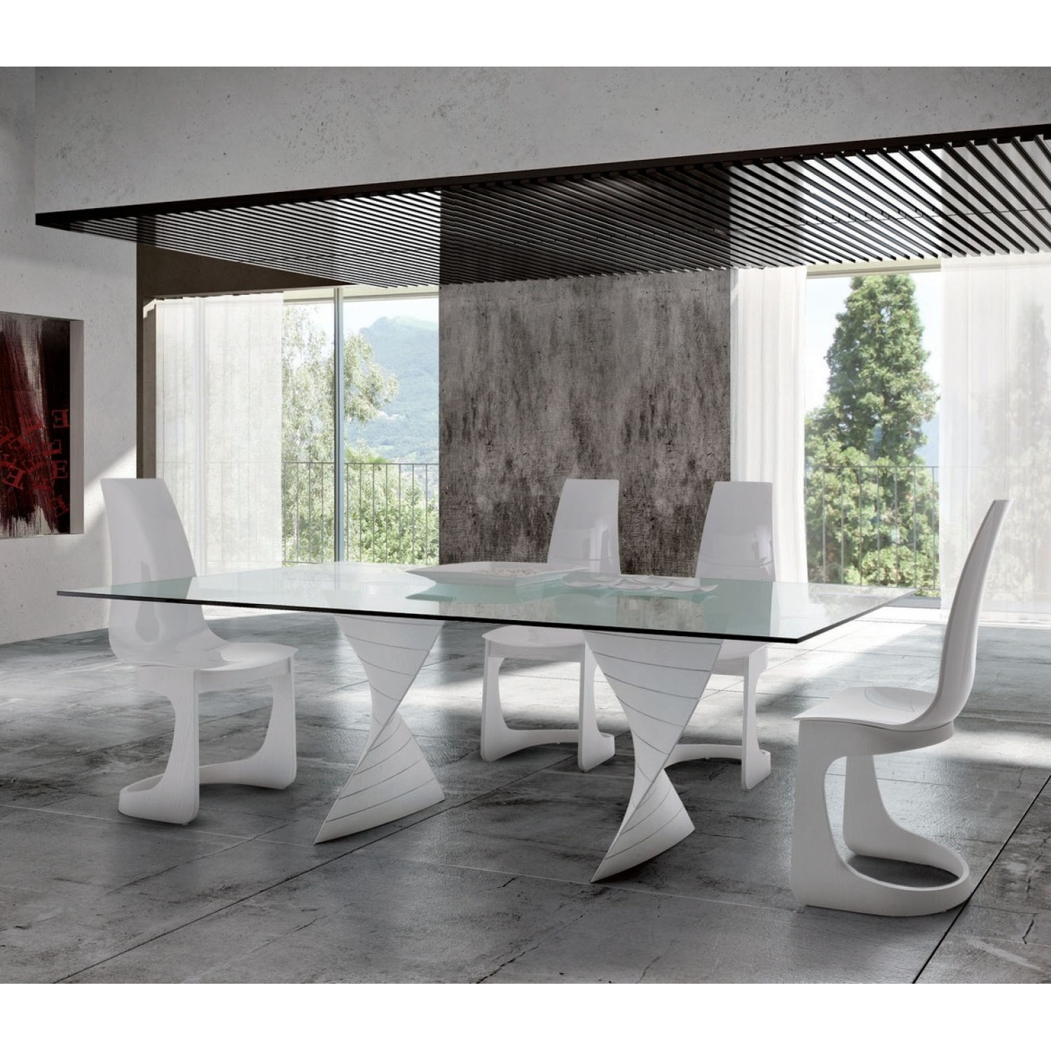 Столы Европа СТОЛ CHARLOTTE 2 FIX GLASS TRANSPARENT. 2200X 1060XH75sp 10 mm GLOSSY ASH WHITE 241 фото 1 — New Style of Furniture