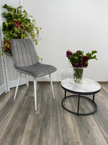 Стул DUBLIN G108-13 серебристо-серый, велюр / белый каркас М-City — New Style of Furniture